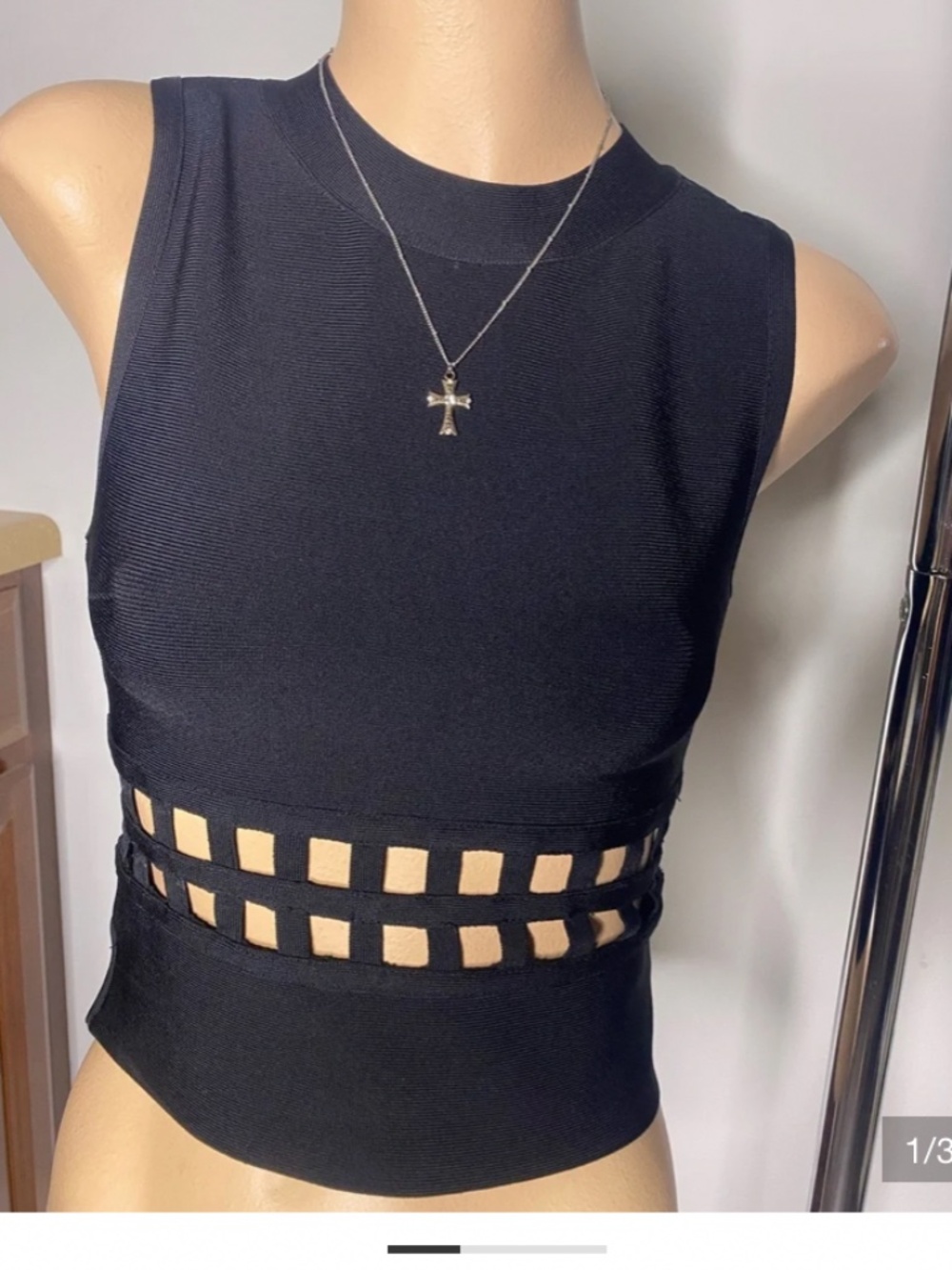 New Bebe black cutout waist bandage crop knit top small s